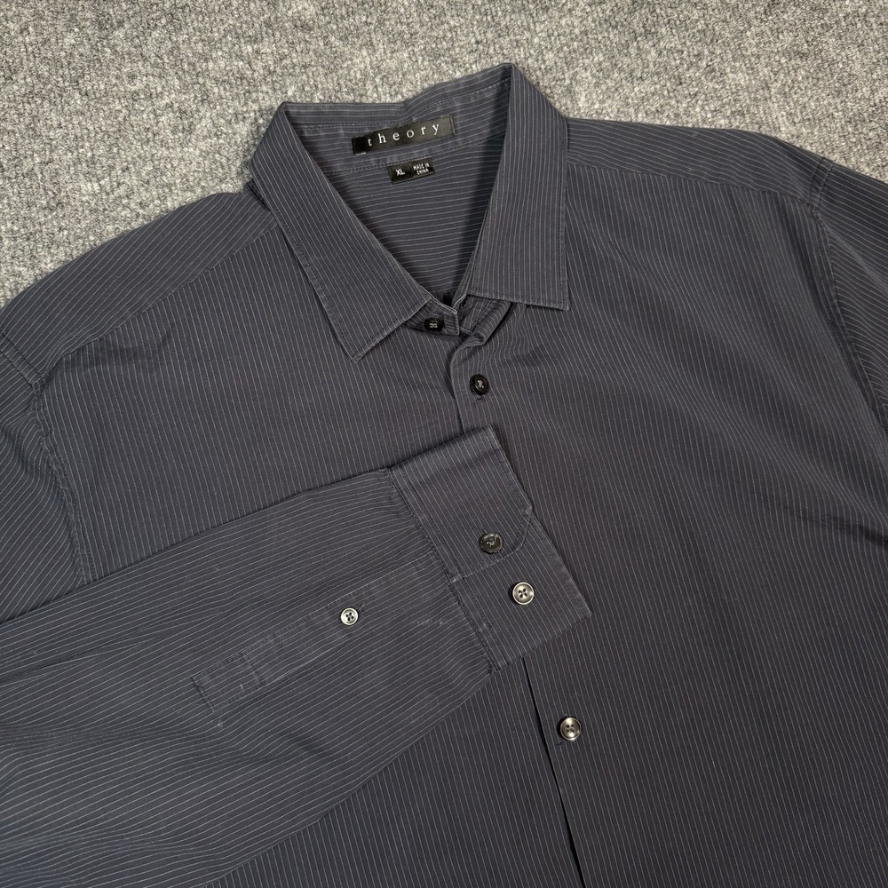 Theory Black & Blue Stripe Dress Shirt Long Sleeve XL
